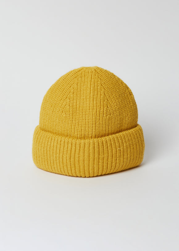 Yellow knit cuffed beanie