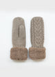 Taupe cable knit mitten with faux fur lining