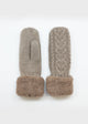 Taupe cable knit mitten with faux fur lining