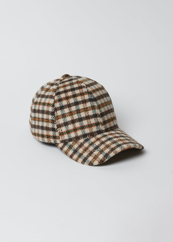 Ivory and brown small plaid baseball cap