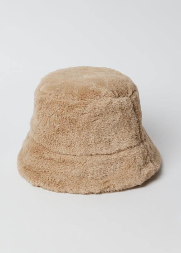 Tan faux fur bucket hat