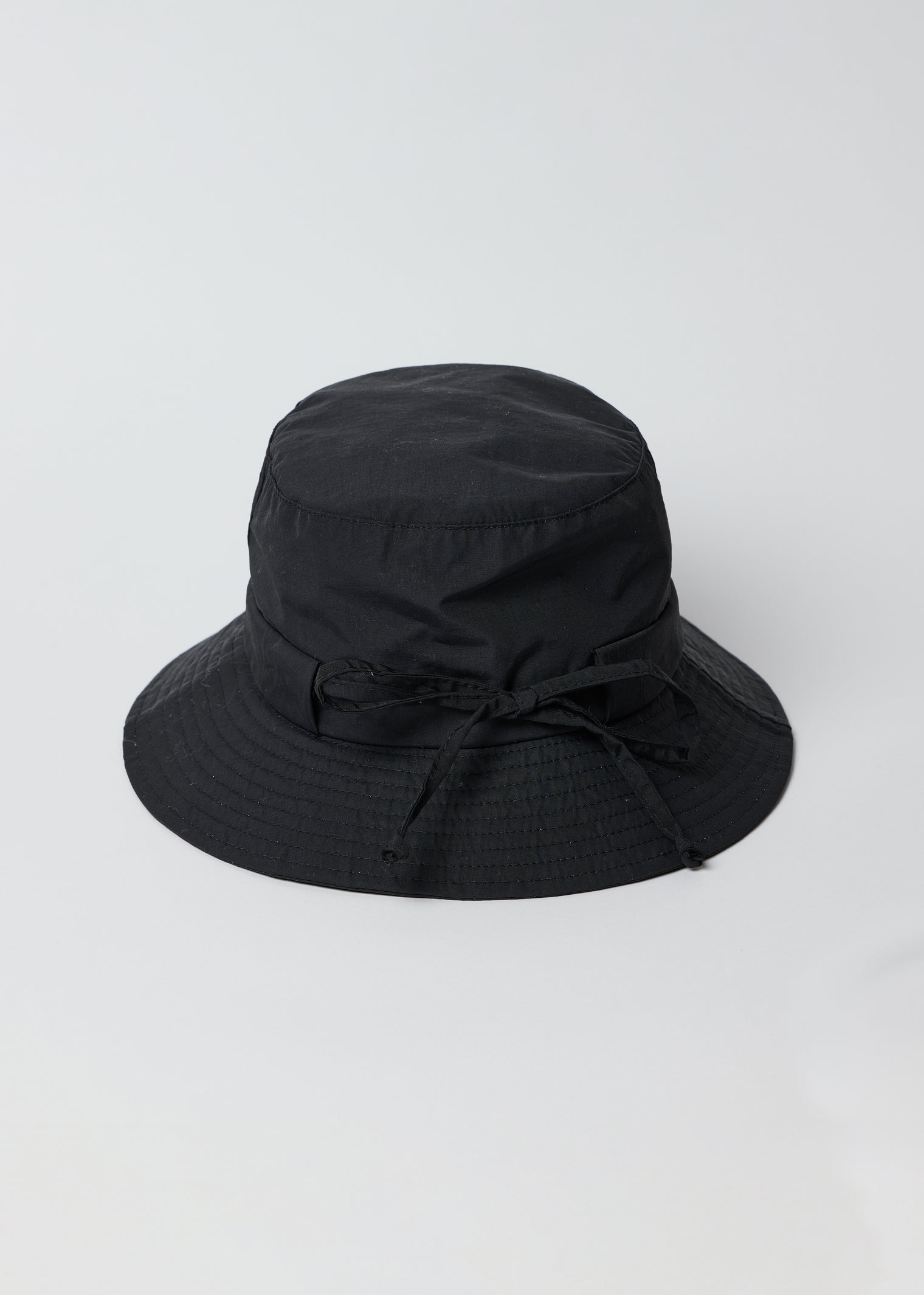 Back of black water resistant bucket hat