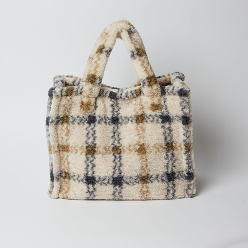 Small Teddy Tote- Neutral Plaid