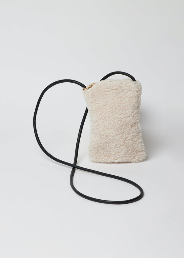 Ivory sherpa phone bag with crossbody strap