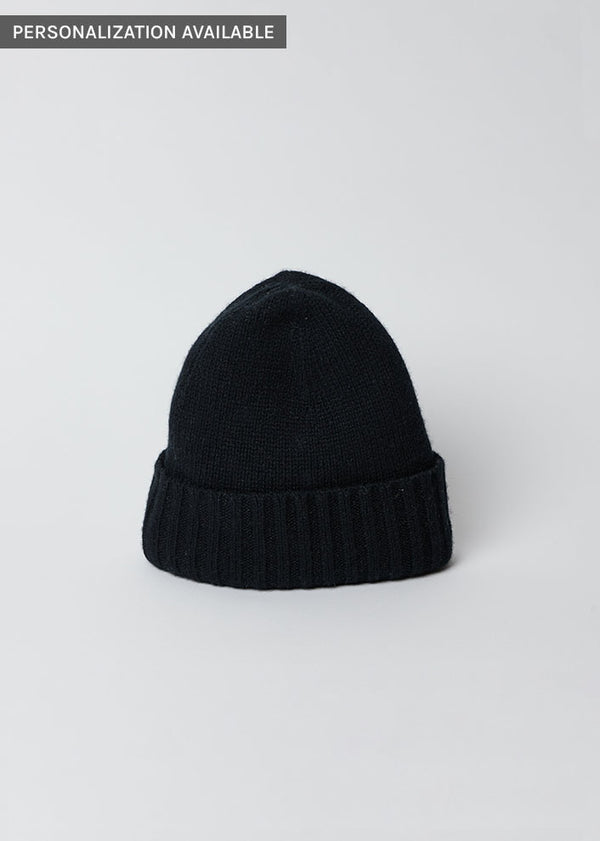 Black cashmere slouchy cuff beanie