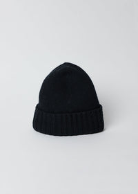 Black cashmere slouchy beanie, cuffed