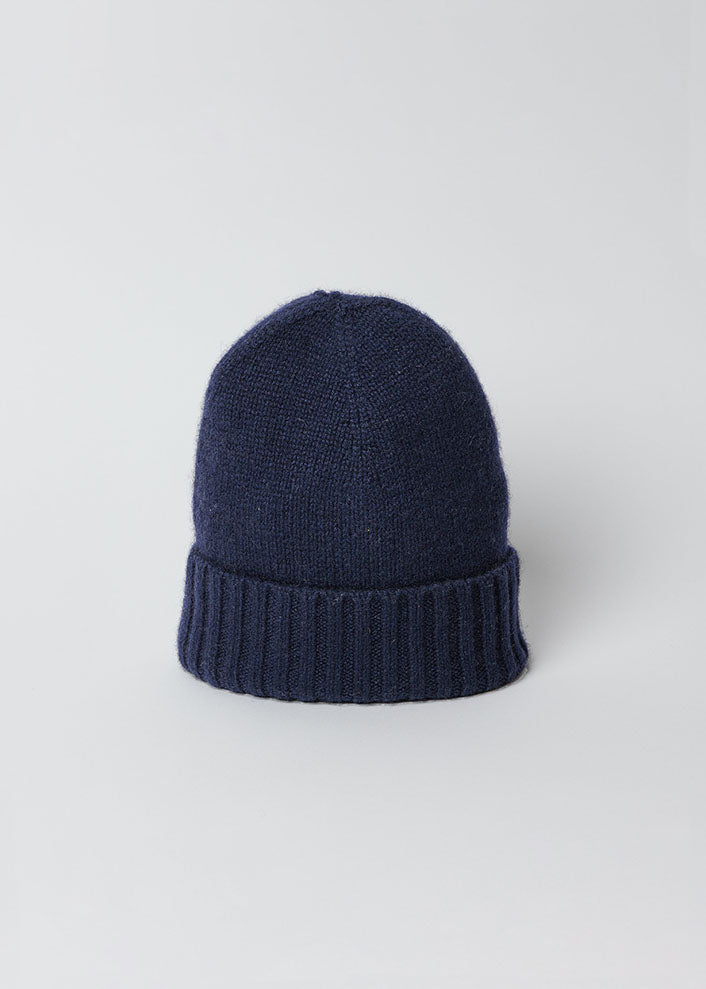 Navy cashmere slouchy cuff beanie