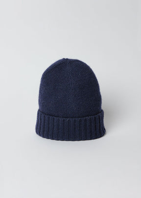 Navy cashmere slouchy cuff beanie