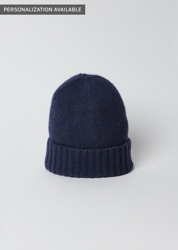 Navy cashmere slouchy cuff beanie