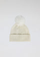 Ivory cashmere slouchy cuffed beanie with faux fur pom