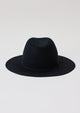 Back of black wool felt brimmed hat