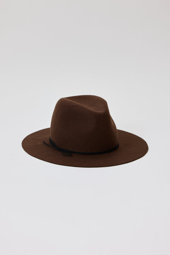 Brown wool felt brimmed hat with black tie detail