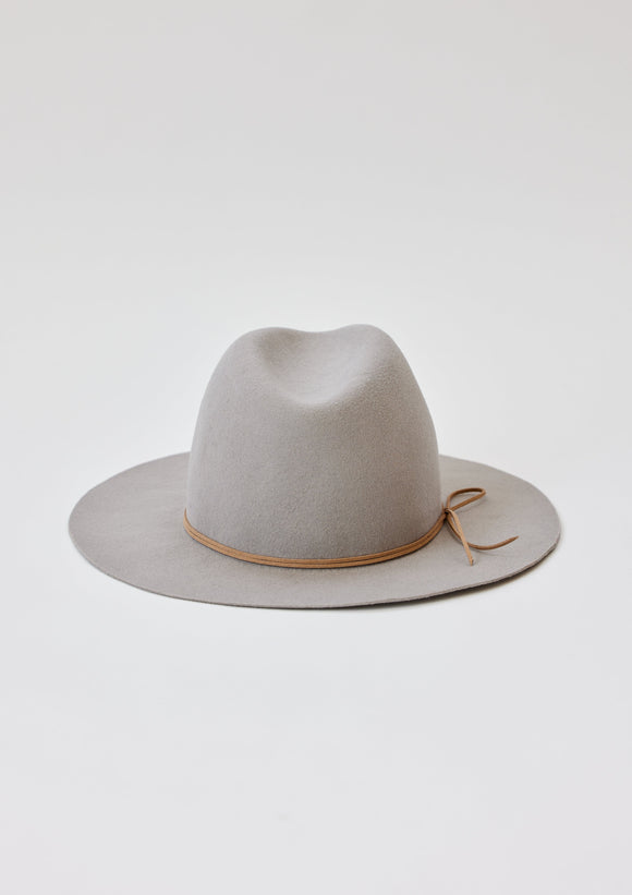 Back of light grey wool felt brimmed hat