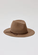 Taupe brown wool felt brimmed hat with brown tie detail