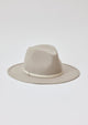 Beige brimmed wool felt hat with ivory leather trim