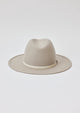 Back of beige wool felt hat with ivory trim