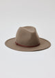 Taupe wool felt hat with brown leather trim
