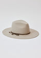 Beige felt brimmed hat with brown chain trim detail