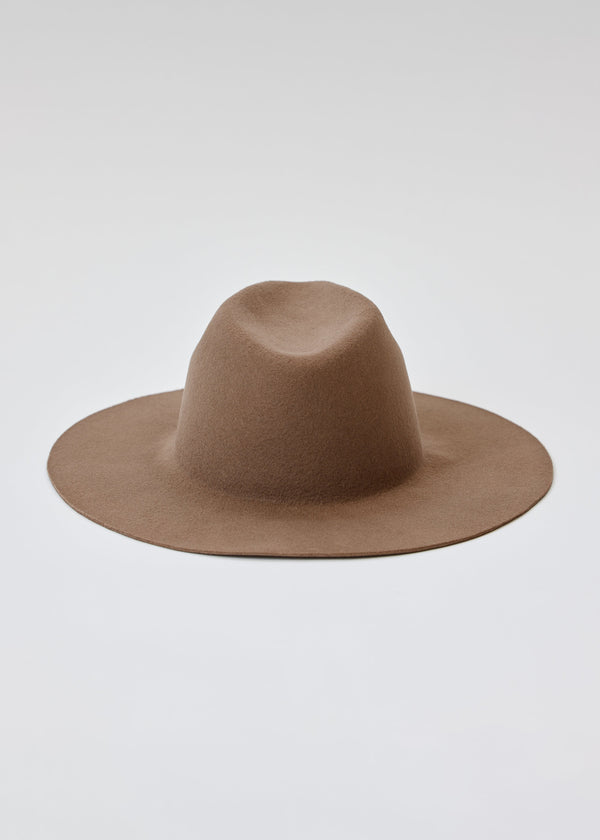Back of taupe brown wool felt brimmed hat