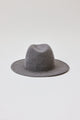 Back of grey velour brimmed hat