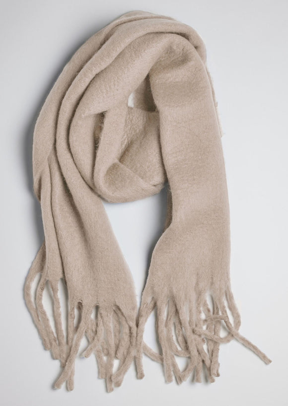 Taupe solid scarf with fringe