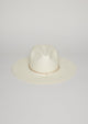 Front of white sun hat with tan tie detail