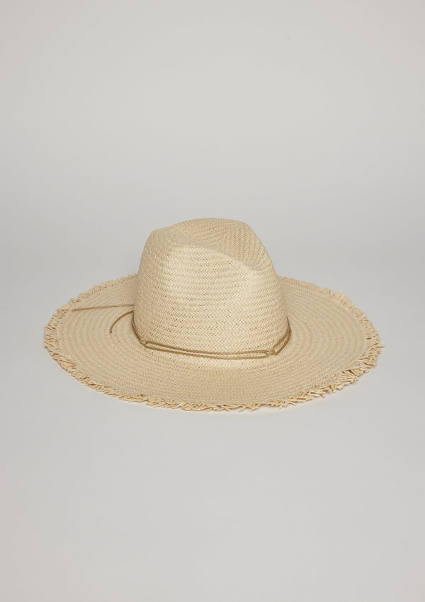 Straw hat with fringe detail and trim