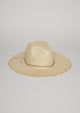 Straw hat with fringe detail and trim