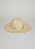 Straw hat with fringe detail and trim