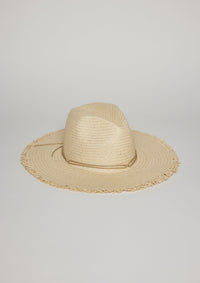 Straw hat with fringe detail and trim