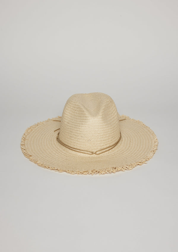 Fringed sun hat with trim