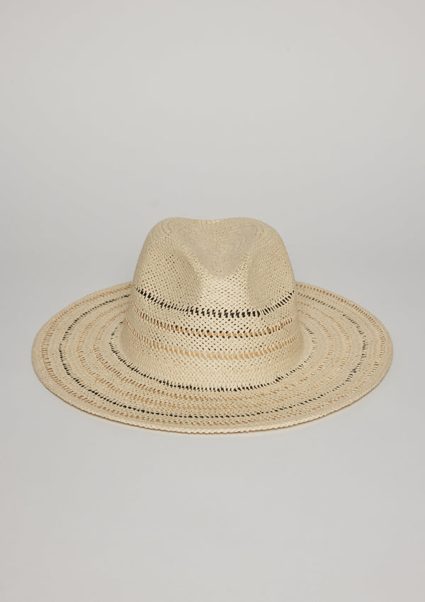 Front angle of striped sun hat