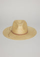 Straw brimmed hat with tan leather tie detail