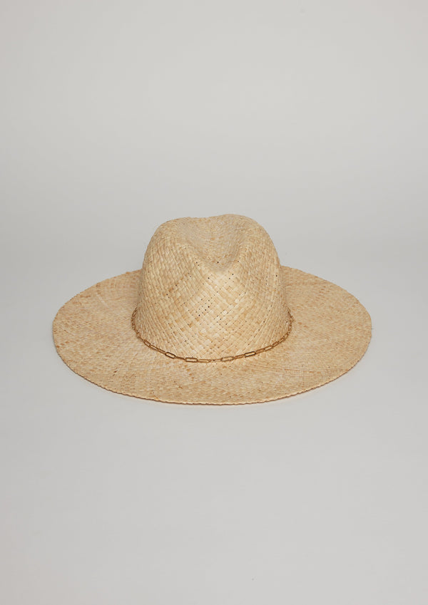 Back of woven sun hat with chainlink detail
