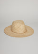 Woven raffia straw hat with metal chainlink detail