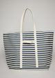 Navy and white striped tote