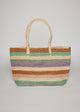 Straw tote with multi colored stripes