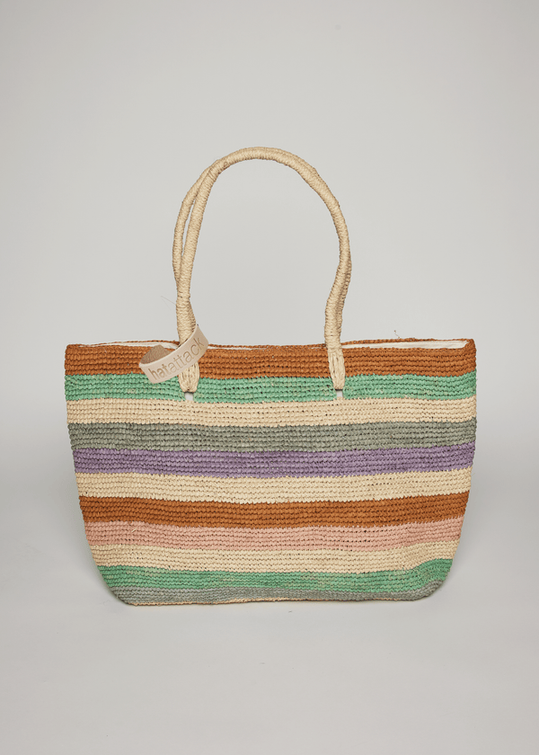Multi striped tote with hat loop