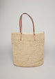 Large rectangular straw bag with leather handles