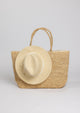 Large straw beach tote with sun hat attached