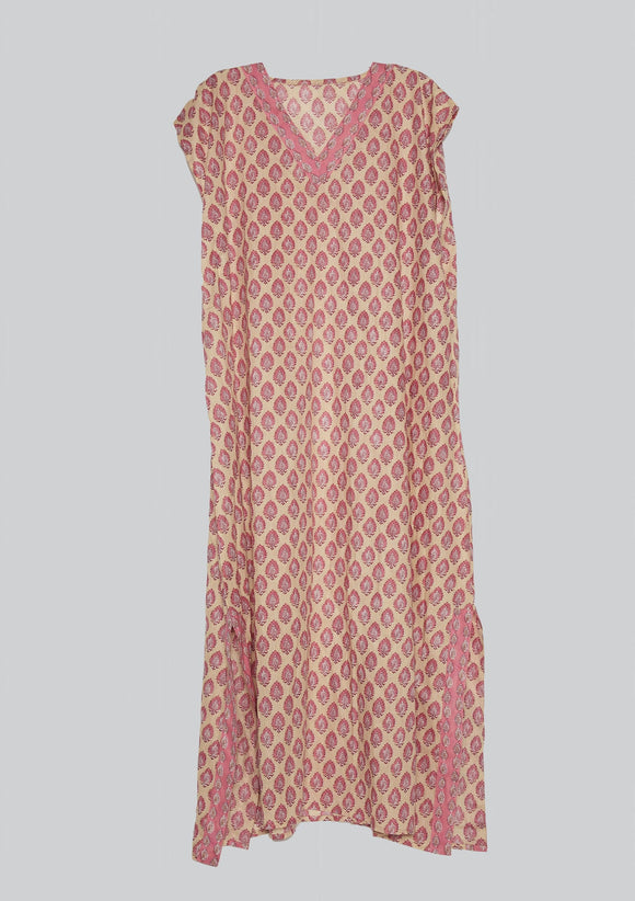 Pink and tan v neck coverup dress