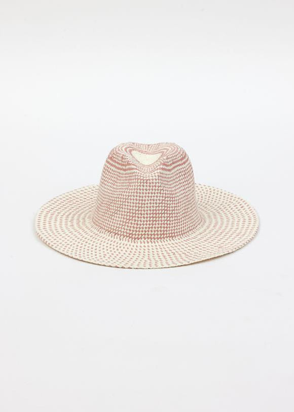 Pink and natural colored brimmed sun hat