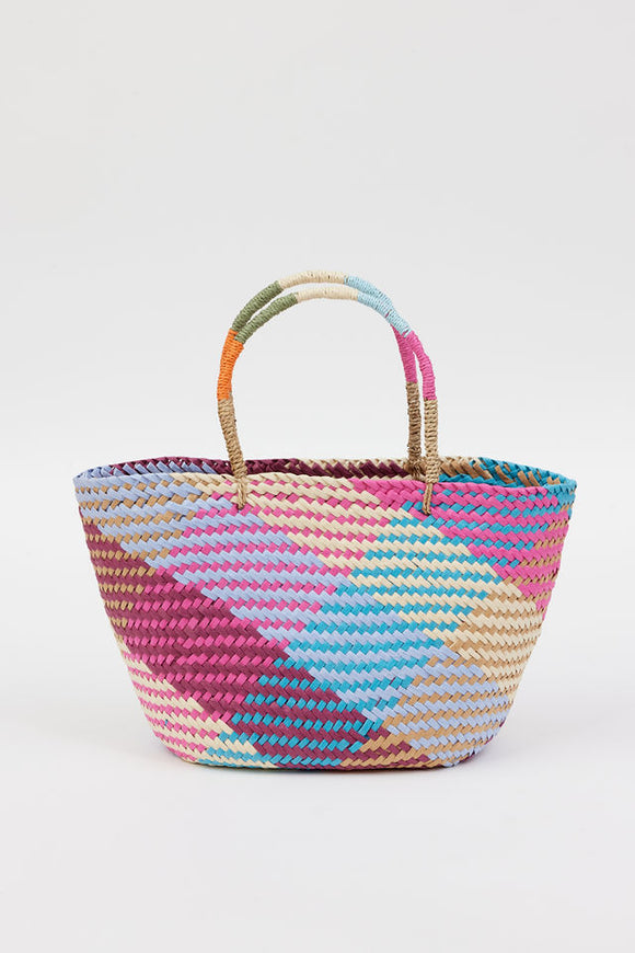 multi colored straw tote