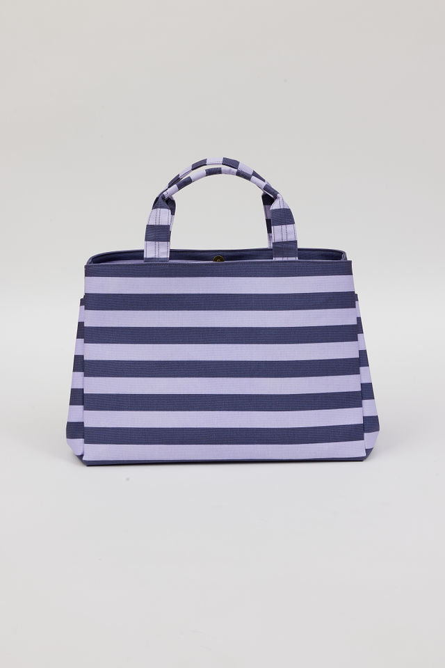 blue and lavender striped bag