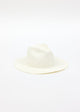 3/4 angle of white fringed panama hat