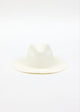 front of white fringed panama hat