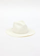 white fringed panama hat with white trim