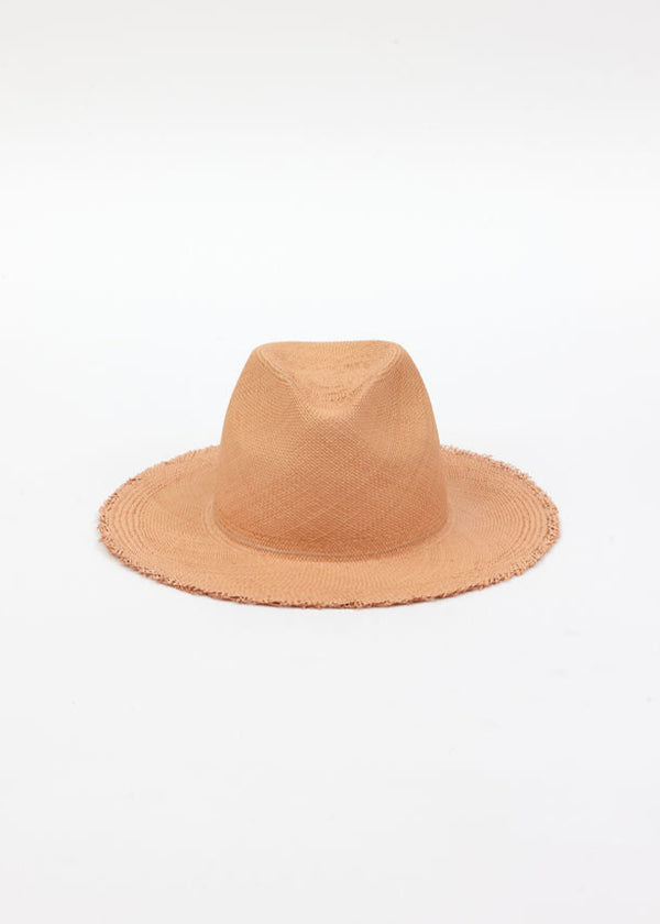 front of pecan brown fringed panama hat