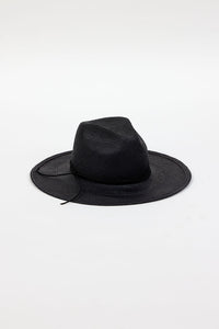 black brimmed sunhat with black trim