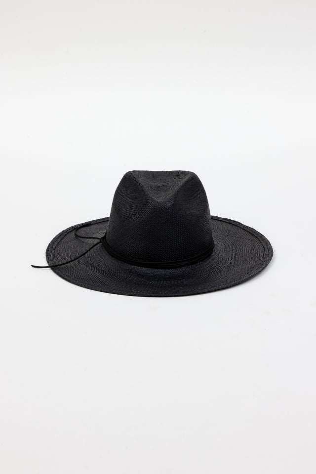 front of black brimmed sunhat with black trim
